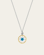 Ancient Sun pendant necklace in gold with a sunburst motif and a delicate adjustable chain.