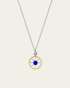 Ancient Sun pendant necklace in sterling silver and 18k gold plating with a sunburst motif and a delicate adjustable chain.