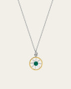 Ancient Sun pendant necklace in sterling silver and 18k gold plating with a sunburst motif and a delicate adjustable chain.