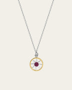 Ancient Sun pendant necklace in sterling silver and 18k gold plating with a sunburst motif and a delicate adjustable chain.