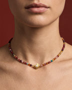 Glema Multicolor Beads Choker Multicolor agate bead Glema choker necklace with a central gold textured charm and white seashell accent