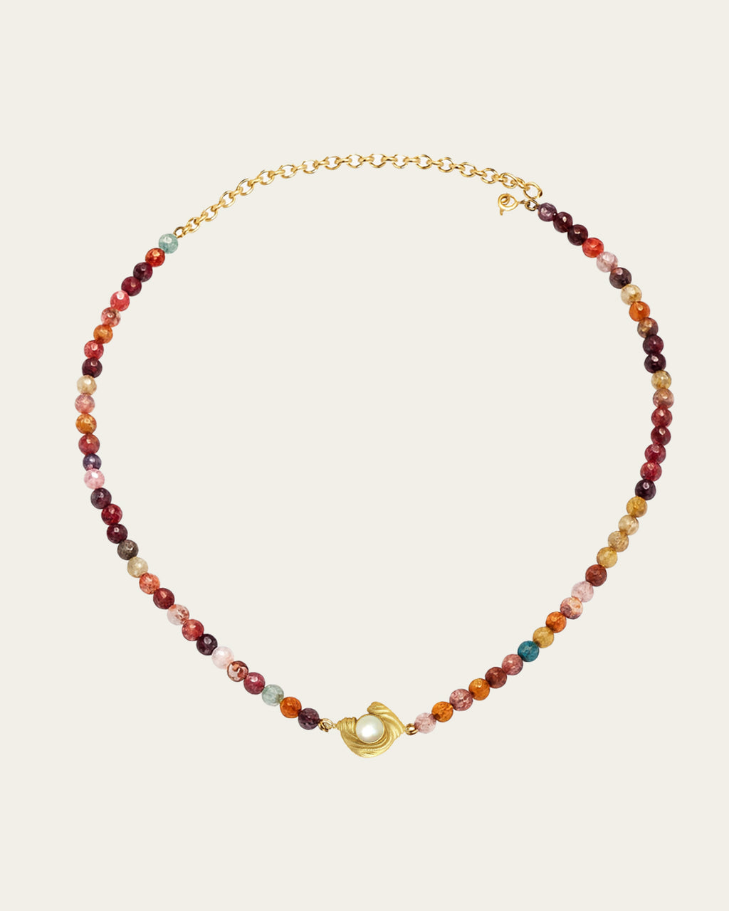Glema Multicolor Beads Choker Multicolor agate bead Glema choker necklace with a central gold textured charm and white seashell accent