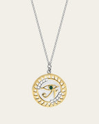 Sterling silver Eye of Horus necklace with protective symbolism and textured geometric accents.