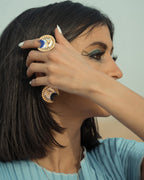 Sterling silver Eye of Horus ring with protective symbolism and textured geometric accents.