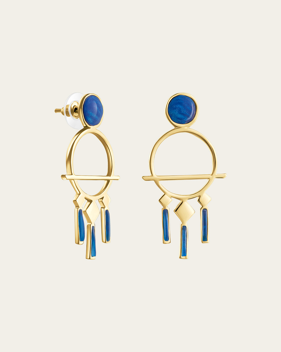 Gold Nefertiti profile earrings featuring a detailed textured headdress and a polished gold finish