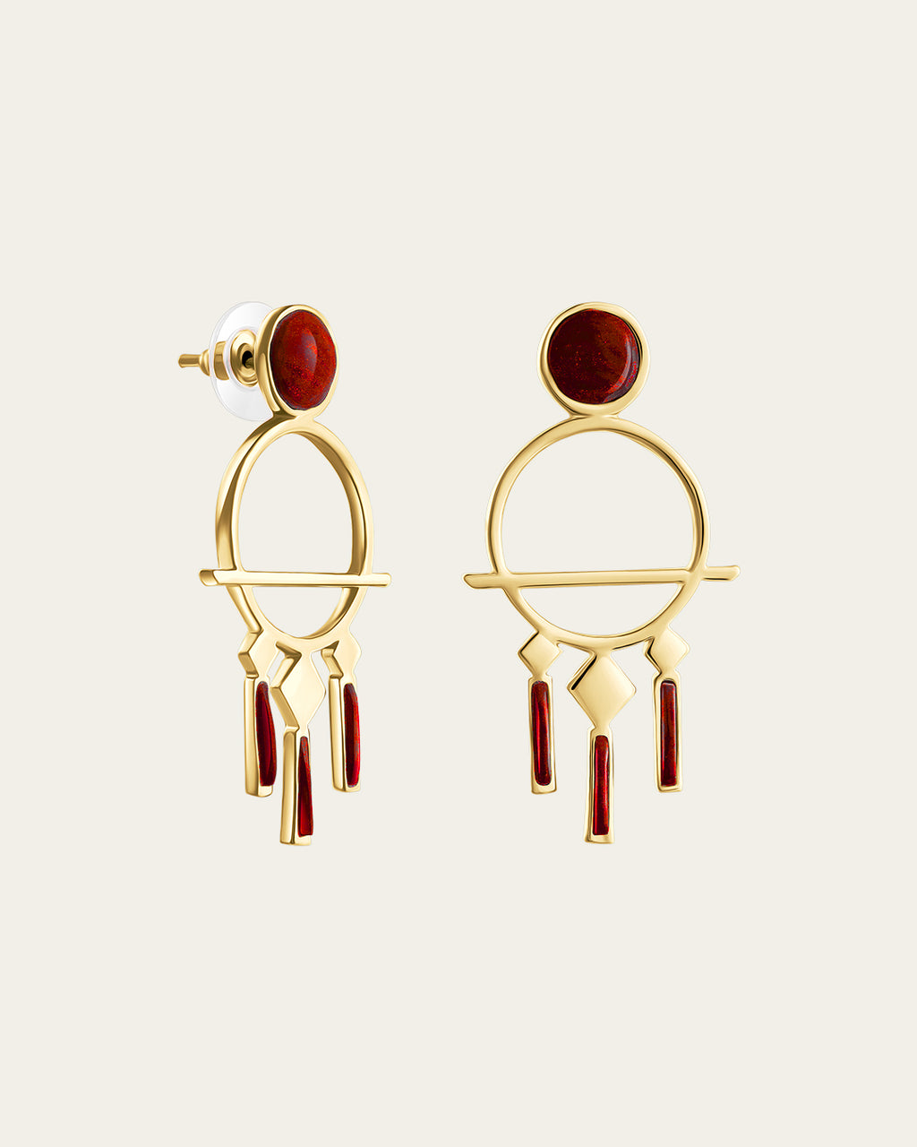 Gold Nefertiti profile earrings featuring a detailed textured headdress and a polished gold finish