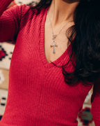 sterling silver and 18k gold plated lotus, Ankh symbol necklace representing eternal life with a hammered texture and polished edges