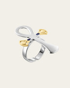 sterling silver and 18k gold plated lotus, Ankh symbol ring representing eternal life with a hammered texture and polished edges