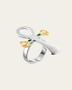 sterling silver and 18k gold plated lotus, Ankh symbol ring representing eternal life with a hammered texture and polished edges