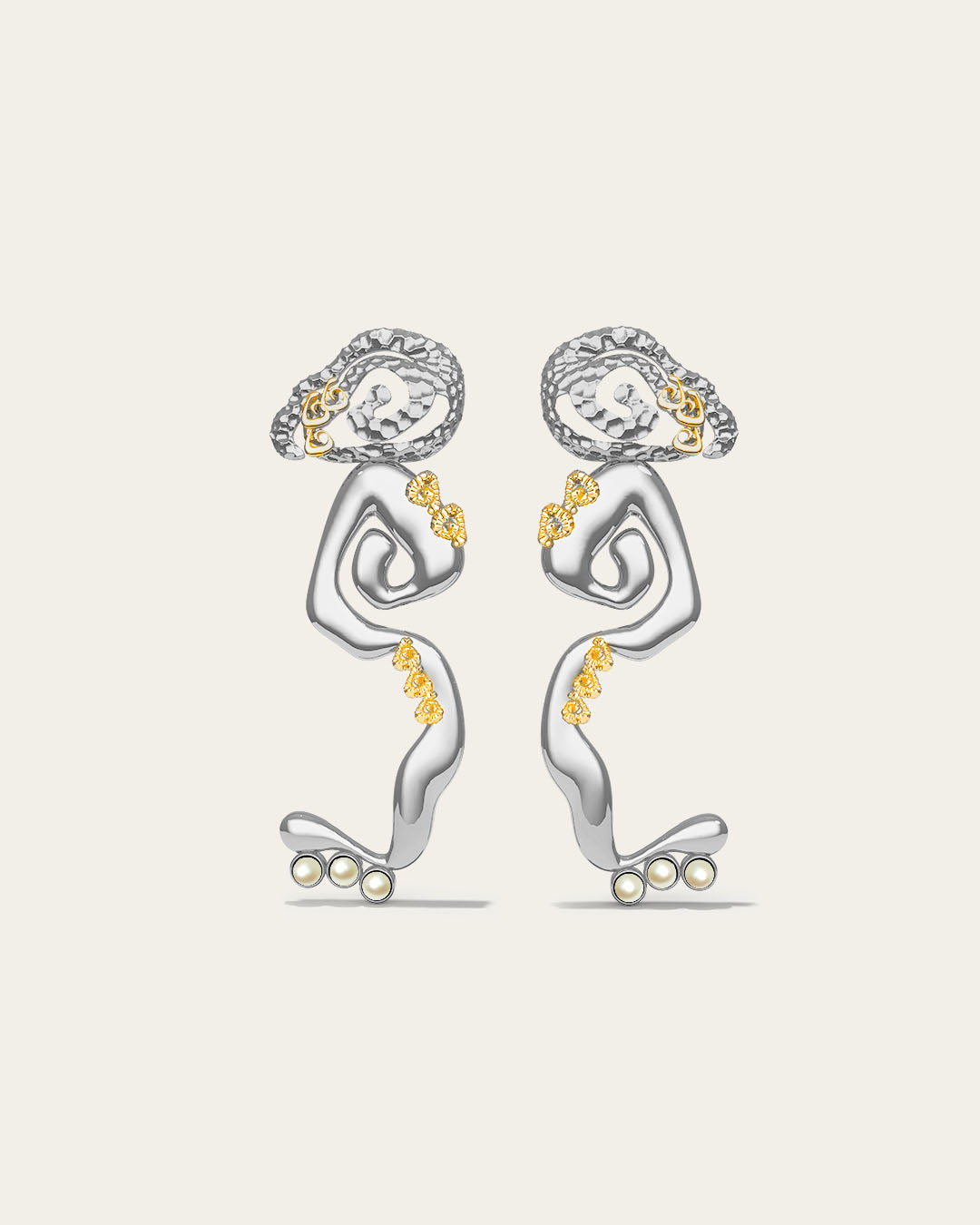 Statement Cascade drop earrings in 18k gold plated metal with a fluid, liquid-gold waterfall silhouette