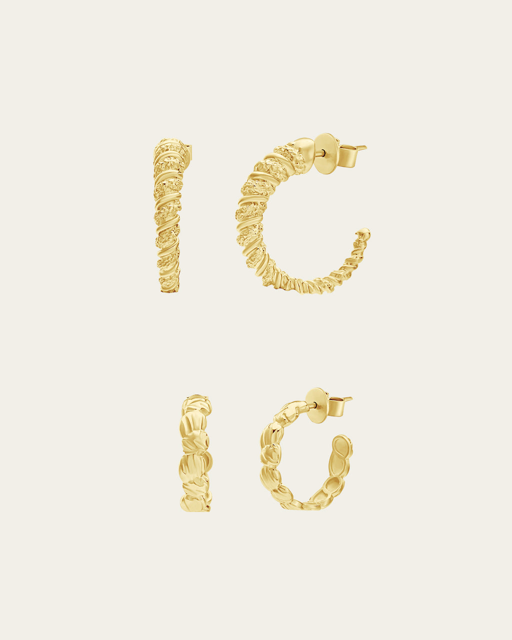 Madar and Nile hoops stack bundle featuring two gold-plated hoop earrings styled together for an everyday layered look, discounted set by Ann Elsaban Jewelry.