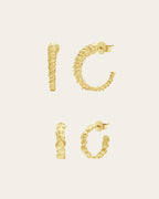 Madar and Nile hoops stack bundle featuring two gold-plated hoop earrings styled together for an everyday layered look, discounted set by Ann Elsaban Jewelry.