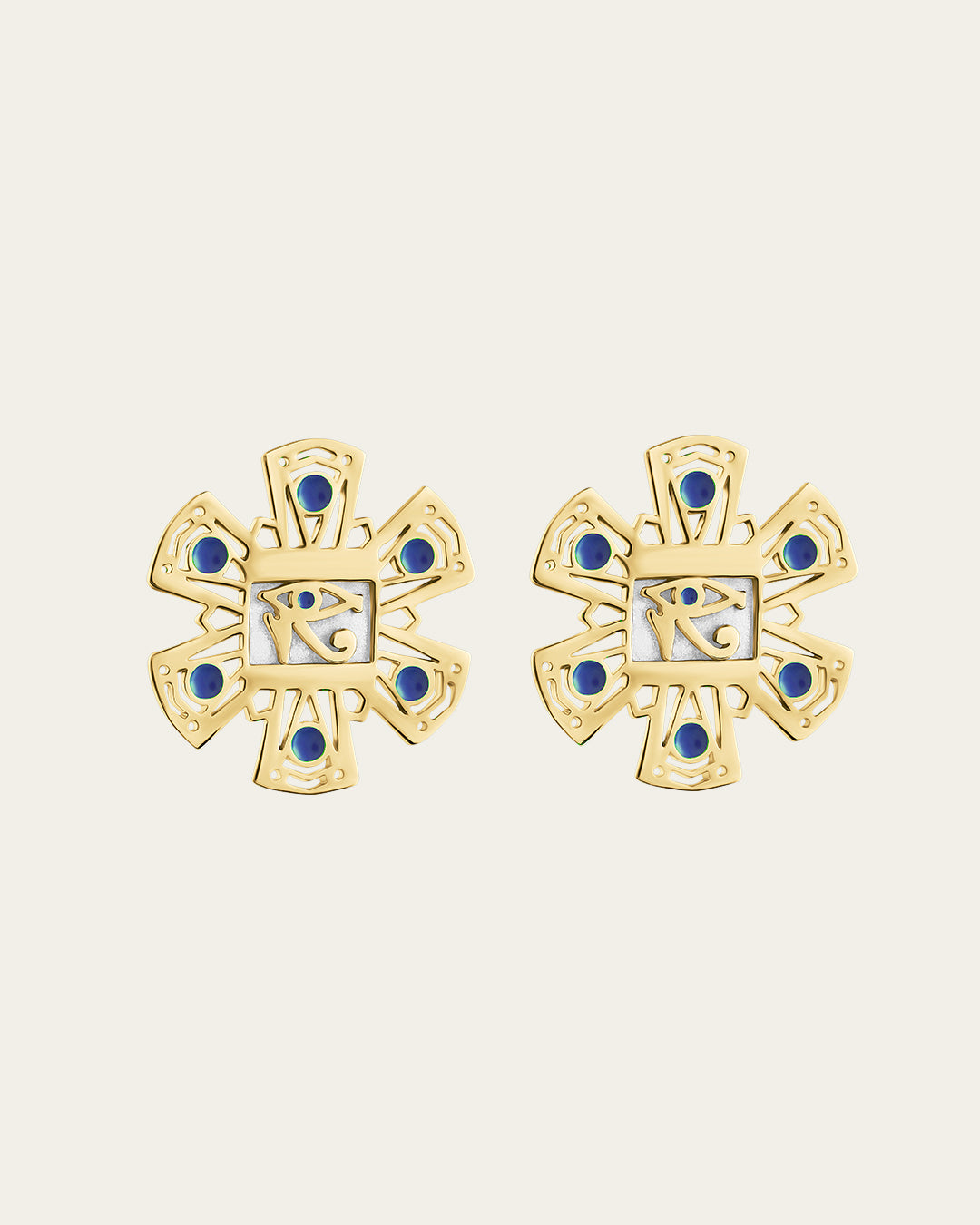 Statement Sterling silver gold Legend hoops with a bold chunky silhouette and a luxurious handcrafted texture Eye of Horus earrings with protective symbolism 