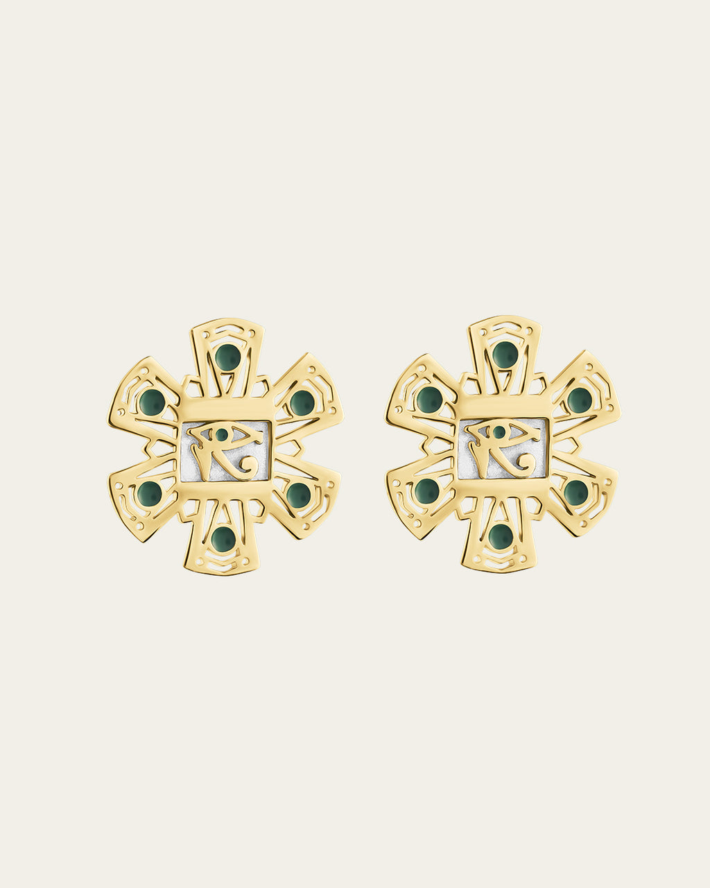 Statement Sterling silver gold Legend hoops with a bold chunky silhouette and a luxurious handcrafted texture Eye of Horus earrings with protective symbolism 