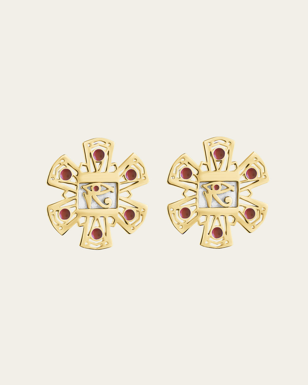 Statement Sterling silver gold Legend hoops with a bold chunky silhouette and a luxurious handcrafted texture Eye of Horus earrings with protective symbolism 