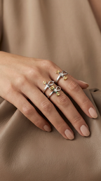 styling rounded ankh rings, Pair of sterling silver rings with 18k gold plated accents, inspired by the ankh symbol