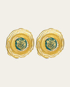 Whirl 18k gold plated earrings featuring dynamic spiral designs and a textured gold finish