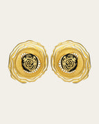 Whirl 18k gold plated earrings featuring dynamic spiral designs and a textured gold finish