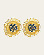 Whirl 18k gold plated earrings featuring dynamic spiral designs and a textured gold finish