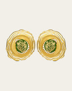 Whirl 18k gold plated earrings featuring dynamic spiral designs and a textured gold finish