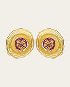 Whirl 18k gold plated jewelry set featuring dynamic spiral designs and a textured gold finish